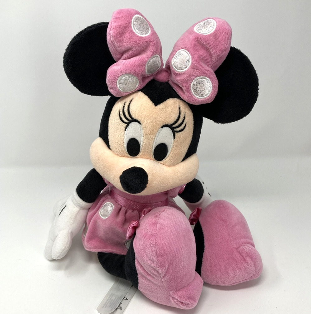 Disney Store Minnie Mouse Pink Polka Dot Dress Weighted Plush Toy 18" inches
